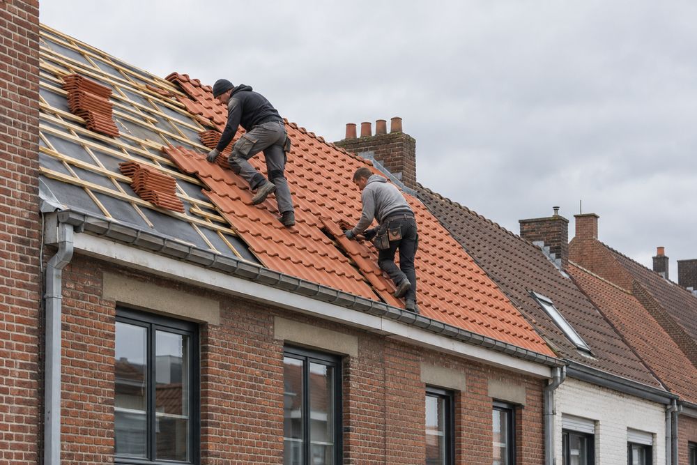 Dakwerker aan het werk op een Vlaamse woning