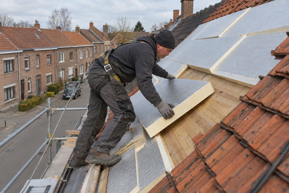 Dakwerker aan het werk op een Vlaamse woning