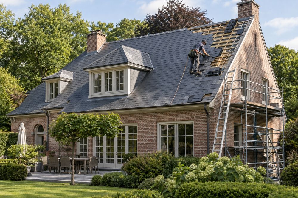 Dakwerker aan het werk op een Vlaamse woning