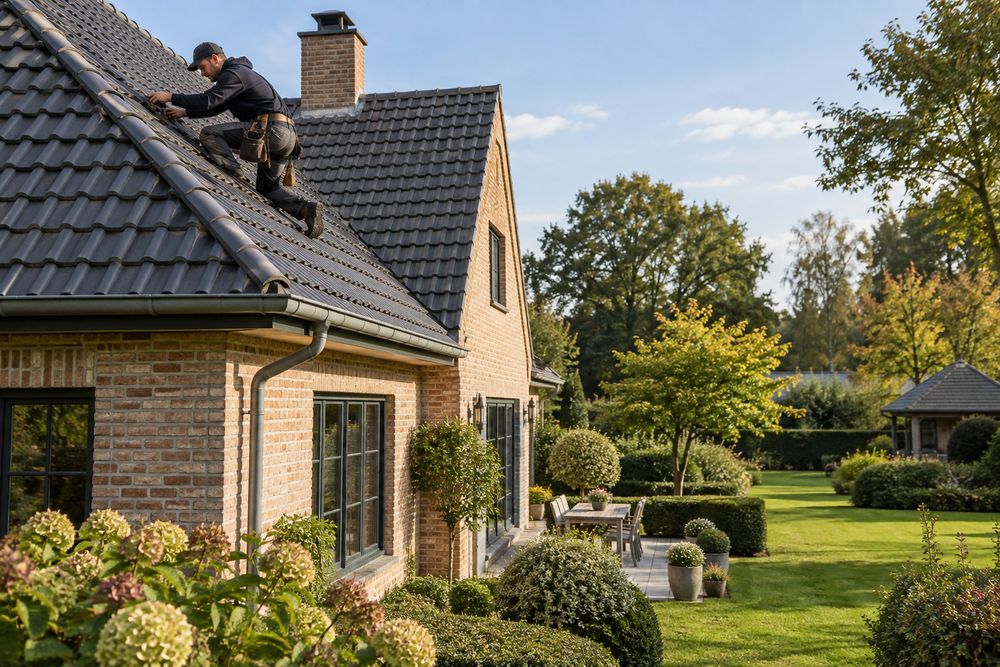 Dakwerker aan het werk op een Vlaamse woning