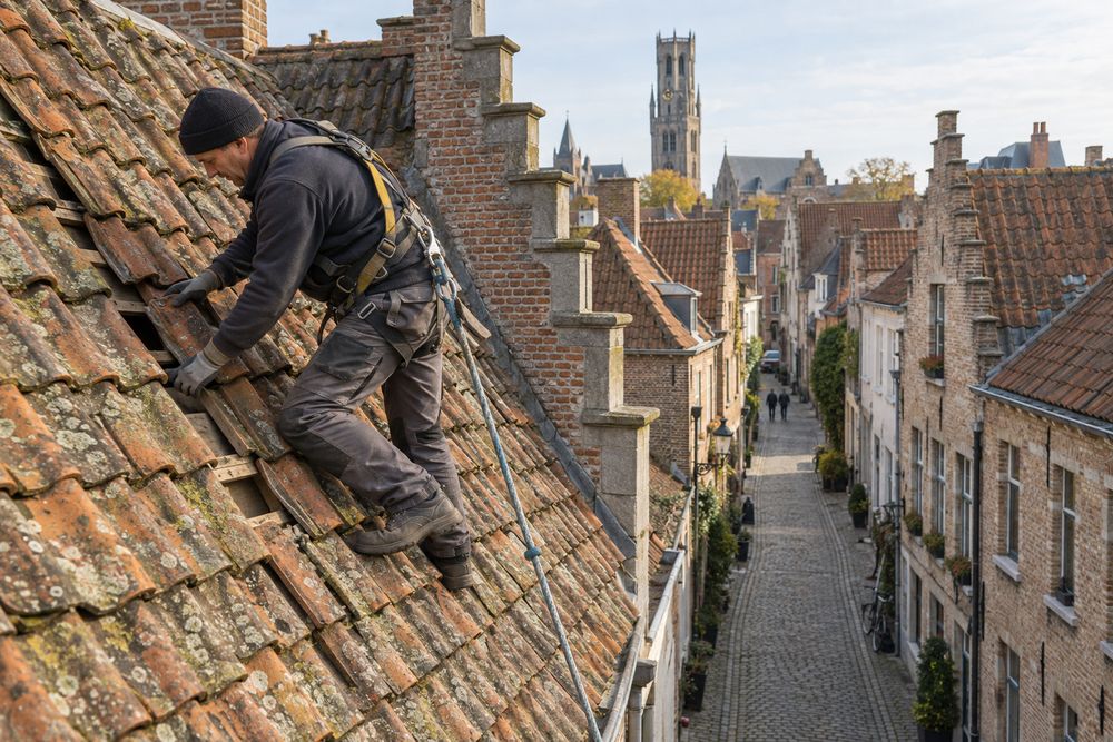 Dakwerker aan het werk op een Vlaamse woning