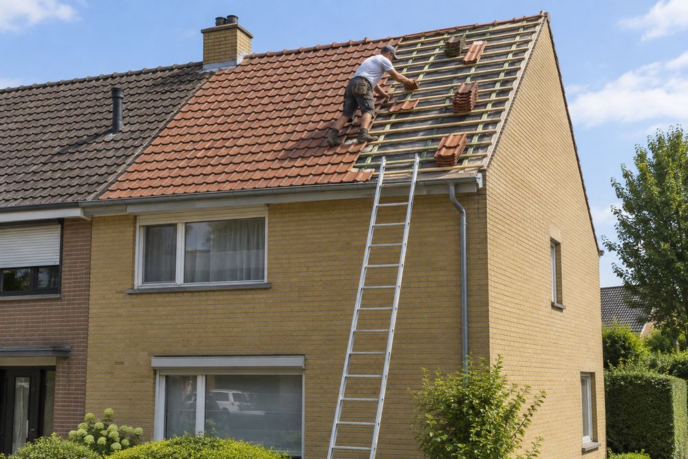 Dakwerker aan het werk op een Vlaamse woning
