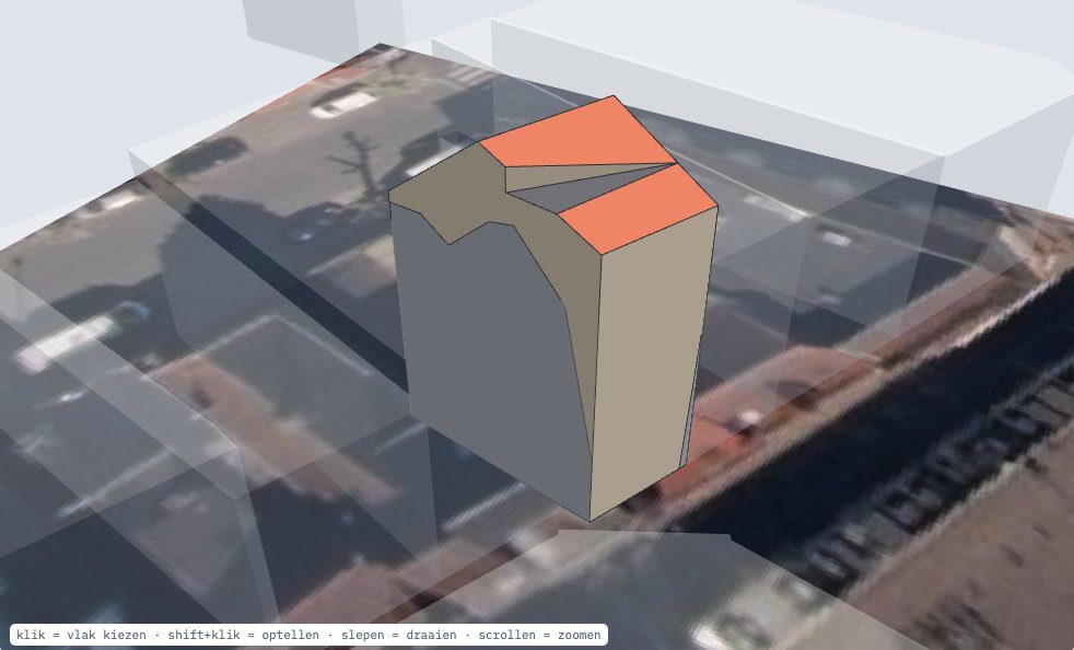 3D-model van een woning boven een luchtfoto