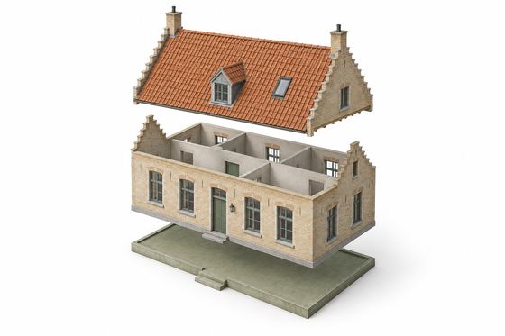 3D-weergave van dak, gevels en vloer als aparte lagen