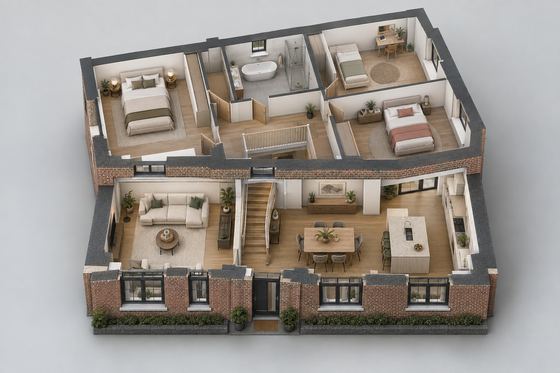 3D-voorbeeld van een ingerichte woning