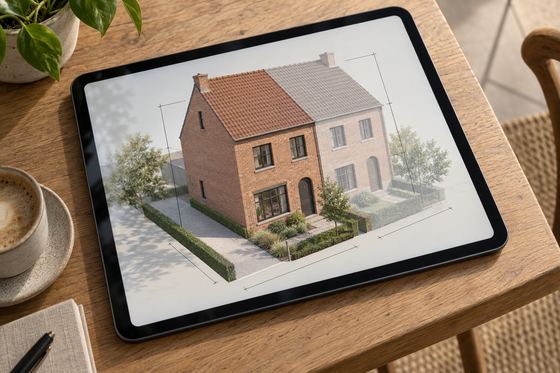 3D-model van een woning op een tablet