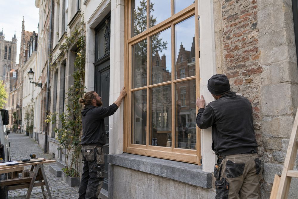 Schrijnwerker plaatst nieuwe ramen in een Vlaamse woning