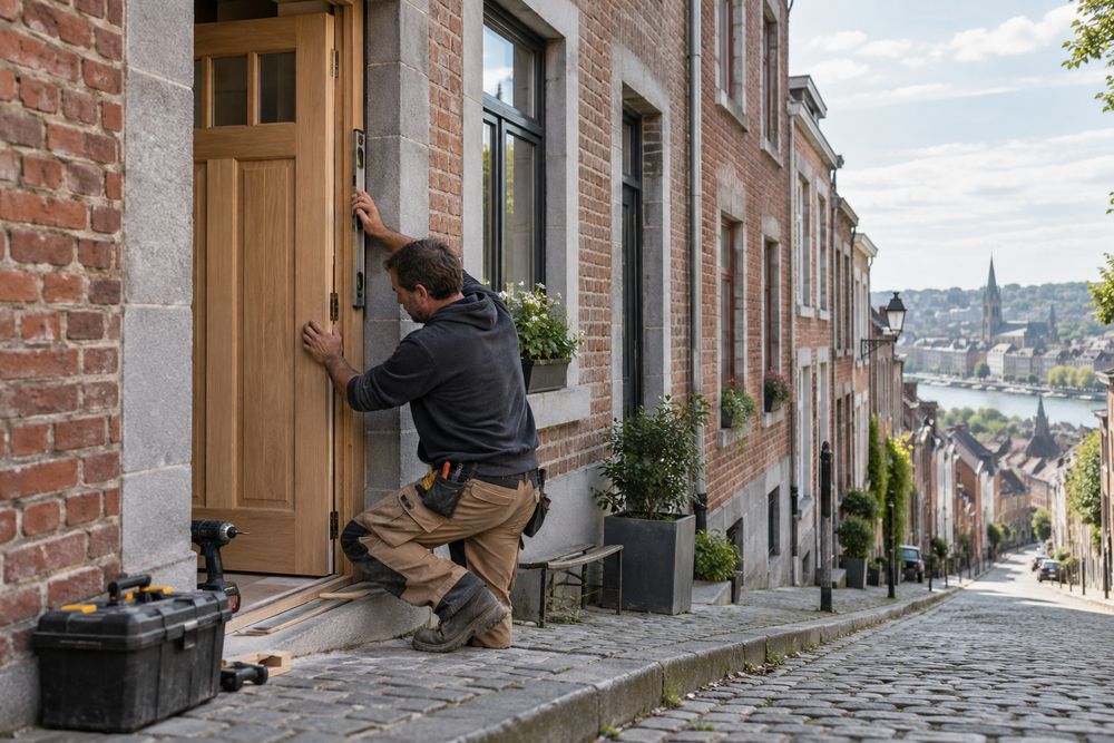 Schrijnwerker plaatst nieuwe ramen in een Vlaamse woning