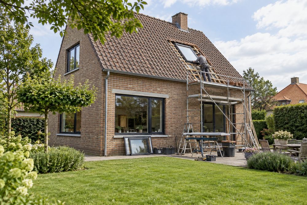 Schrijnwerker plaatst nieuwe ramen in een Vlaamse woning